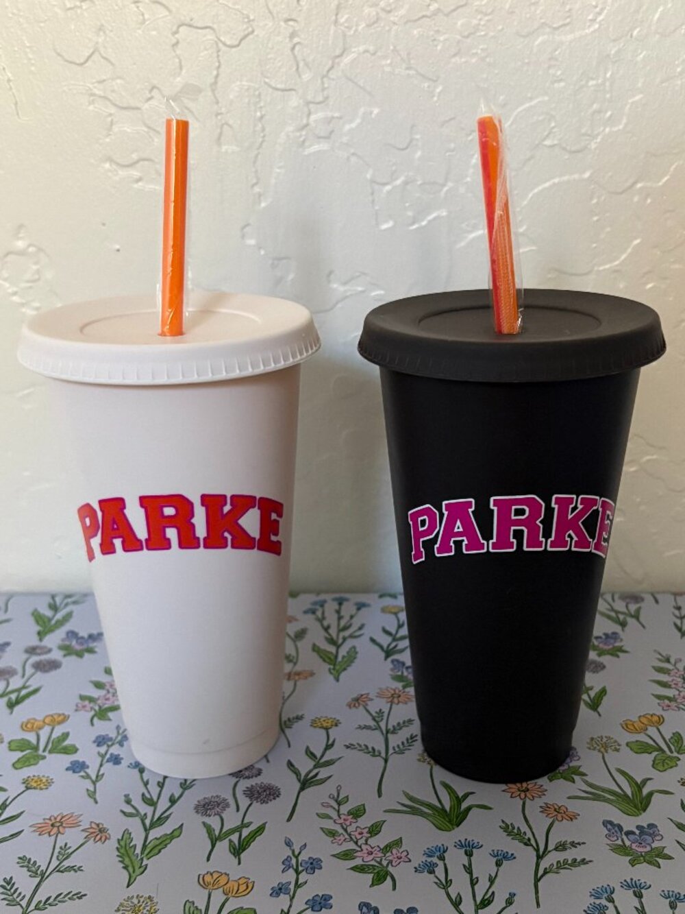 Parke X Dunkin' Donuts Set (2) of Tumbler Cups with Straws White and Black Color